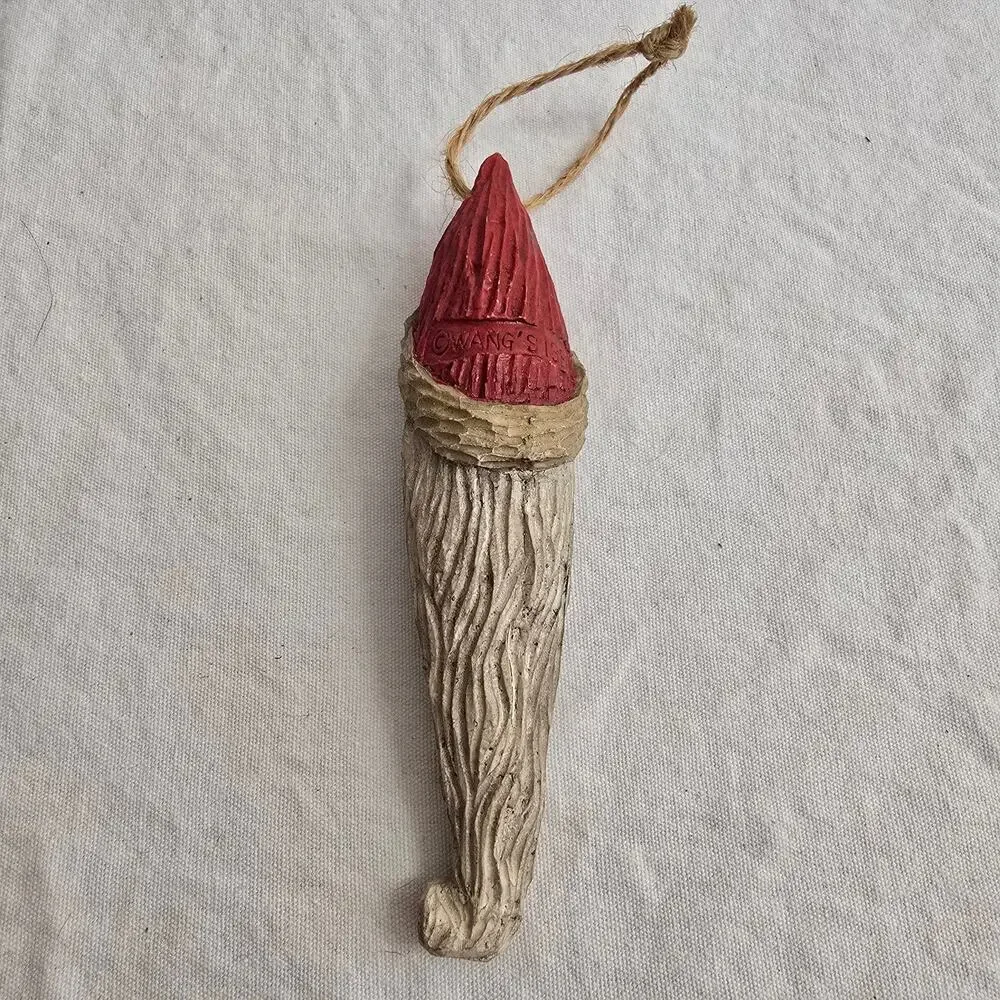 Vintage Wang's 1993 Santa Face Long Beard Ornament Resembles Carved Wood